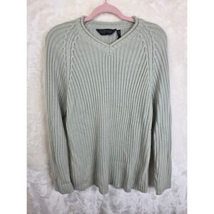 Outlook Womens XL Sage Green Ribbed Knit V-Neck Sweater Long Sleeve Raglan